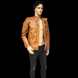 Dune Rider - Mens REAL Genuine Leather Jacket - Tan Ribbed