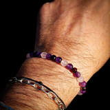 Elastic Gemstone Bracelet - Cherry Amber, Amethyst, Rose Quartz