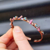 Electroformed Copper & Natural Raw Aquamarine with Raw Pink Tourmaline Bracelet