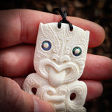 Etched Hei Tiki Bone Carving Pendant Necklace