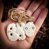 Etched Hei Tiki Bone Carving Pendant Necklace