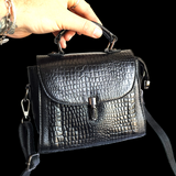 Genuine Leather Clutch Handbag - Black Crocodile
