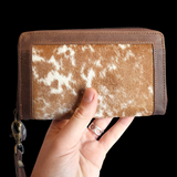 Genuine Leather Cow Hair Clutch Purse - Brown + Cow Hair