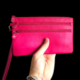 Genuine Leather Clutch Purse - Pink