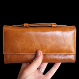 Genuine Leather Clutch Purse - Tan