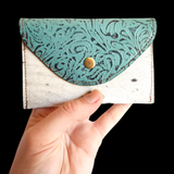Genuine Leather & Cow Hair Coin Purse - Turquoise
