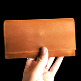 Genuine Leather Fold Over Purse - Tan