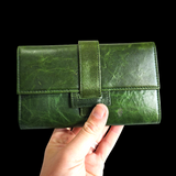 Genuine Leather Fold Over Purse - Vintage Green