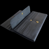 Genuine Leather Fold Over Purse - Black