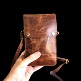 Genuine Leather Vertical Gypsy Shoulder Bag - Vintage Brown