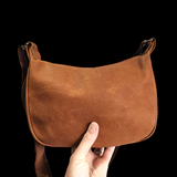 Genuine Leather Half Moon Hand Bag - Brown