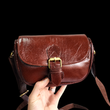 Genuine Leather Half Round Shoulder Handbag - Brown