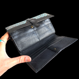 Genuine Leather Hand Tooled Purse - Black & Turquoise