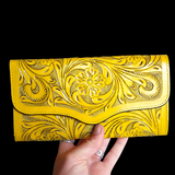 Genuine Leather Hand Tooled Yellow Purse