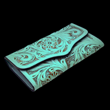 Genuine Leather Hand Tooled Turquoise Purse