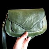 Genuine Leather Handbag - Vintage Green