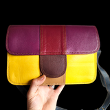 Genuine Leather Patchwork Shoulder Handbag - Multicolor