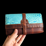 Genuine Leather Purse - Brown Blue Crocodile