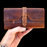 Genuine Leather Purse With Middle Strap - Vintage Brown