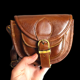 Genuine Leather Rounded Handbag - Brown