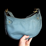 Genuine Leather Half Moon Handbag - Duck Egg