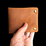 Genuine Leather Rustic Studded Wallet - Brown