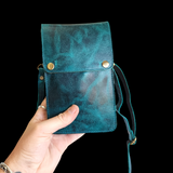 Genuine Leather Shoulder Purse - Aqua