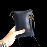 Genuine Leather Vertical Gypsy Shoulder Bag - Black