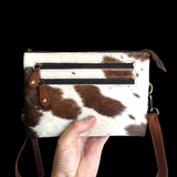 Genuine Leather & Cow Hair Shoulder Bag - Brown