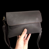 Genuine Leather Shoulder Bag - Chocolate Brown