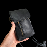 Genuine Leather Shoulder Bag - Vertical - Black