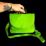Genuine Large Leather Shoulder Hand Bag - Lime
