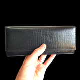 Genuine Leather Slim Purse - Black Crocodile