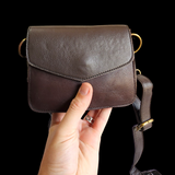 Genuine Leather Small Shoulder Bag - Brown
