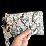 Genuine Leather Snake Print Clutch Purse