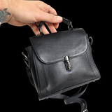 Genuine Leather Square Shoulder Hand Bag - Black