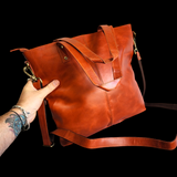 Genuine Large Leather Tote Bag - Brown