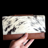 Genuine Leather & Cow Hair Clutch Purse - Brown