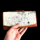 Genuine Leather & Cow Hair Clutch Purse - Brown
