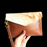 Genuine Leather & Cow Hair Clutch Purse - Brown + Cow Hair