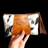 Genuine Leather & Cow Hair Clutch Purse - Tan & Hair