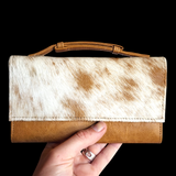 Genuine Leather & Cow Hair Clutch Purse - Tan
