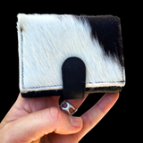 Genuine Leather & Cow Hair Fold Over Purse - Black & White
