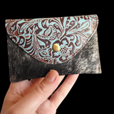 Genuine Leather & Cow Hair Coin Purse - Vintage Turquoise