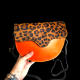 Genuine Leather & Cow Hair Shoulder Handbag - Patchwork Cheetah