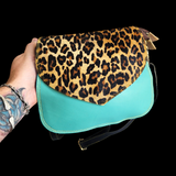 Genuine Leather & Cow Hair Hand bag - Patchwork Leopard