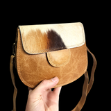Genuine Leather & Cow Hair Hand Bag - Tan & Hair