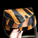 Genuine Leather & Cow Hair Handbag - Tiger Print
