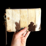 Genuine Leather & Cow Hair Patchwork Clutch Purse