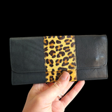 Genuine Leather &Cow Hair Purse - Black Leopard